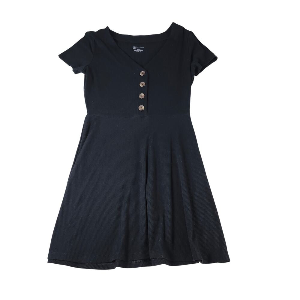 No Boundaries Dress Womens M Black Ribbed Button Front Fit Flare Skater Y2K